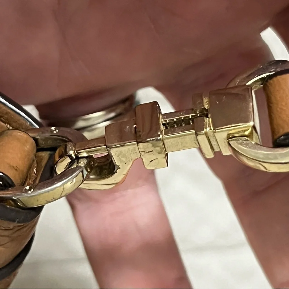 Tory Burch All T Crossbody In Bark Tan EUC  With Gold Tone Accents‎